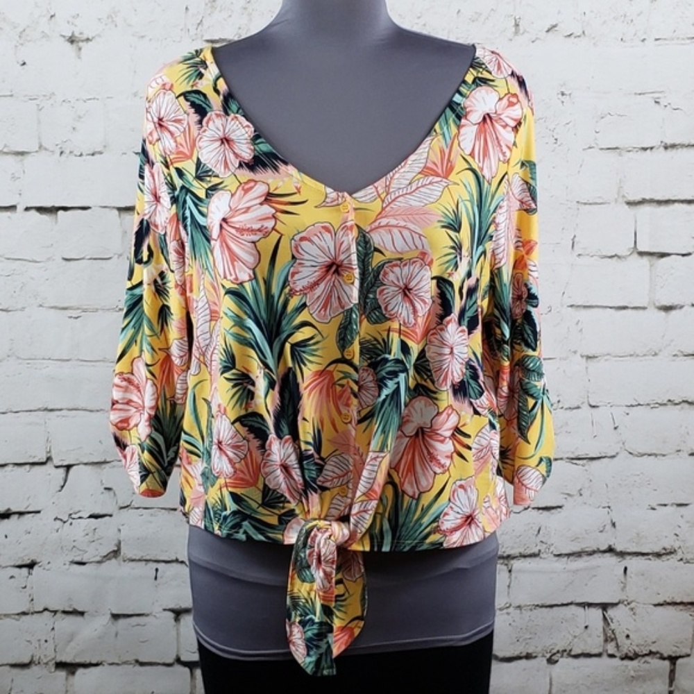 Full Circle 3X Tropical Floral Tie Front C…